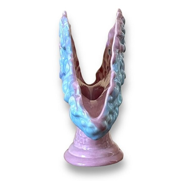 Royal Haeger Fan Vase Pink Blue Flower Basket Planter Vintage 1940s R386 USA - Picture 7 of 14